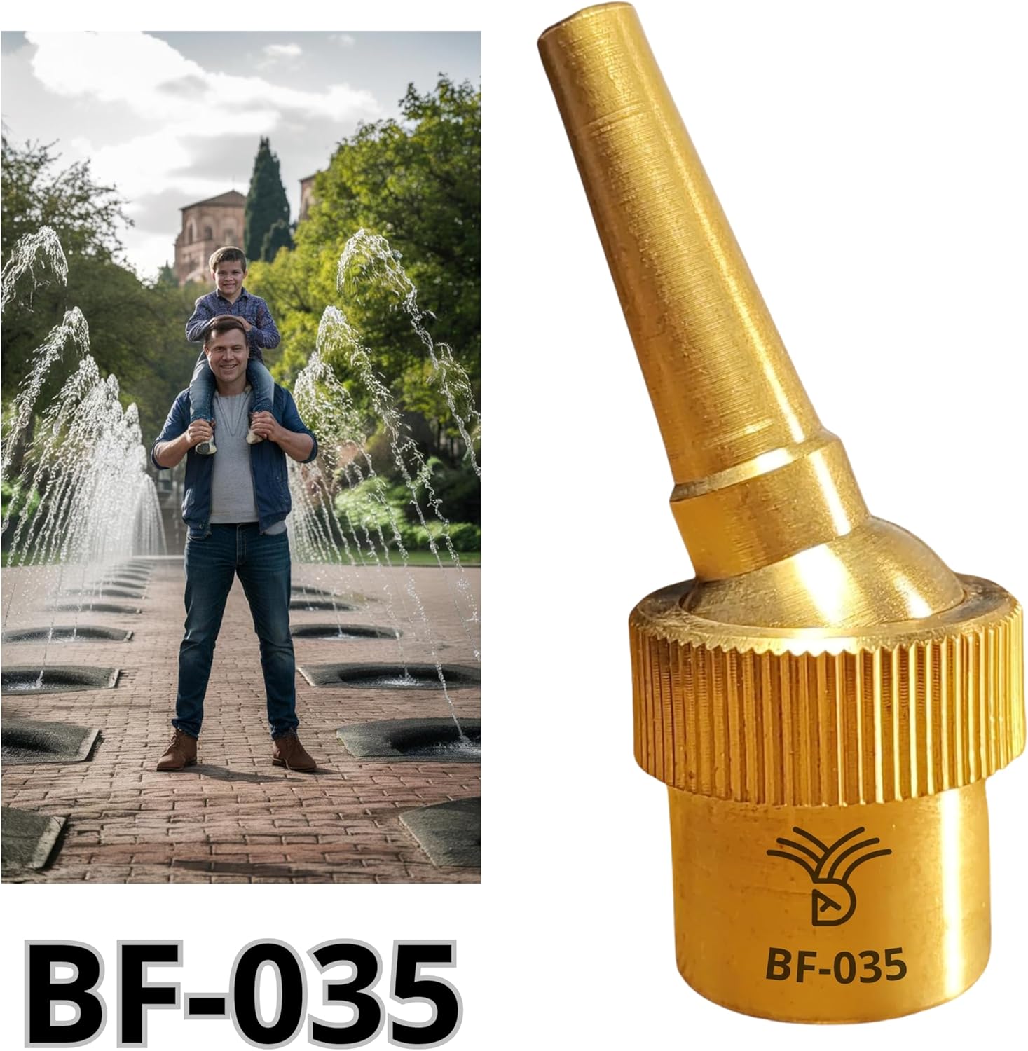 AGUADECORATIVA Boquillas para Fuentes de Jardín - Chorro cristalino de Lanza con rótula de 5 mm Rosca 1/2" BSPT (Latón)